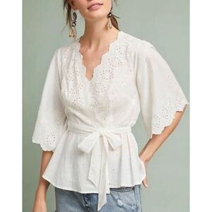 Meadow Rue Anthropologie Wrap Eyelet Lace Top